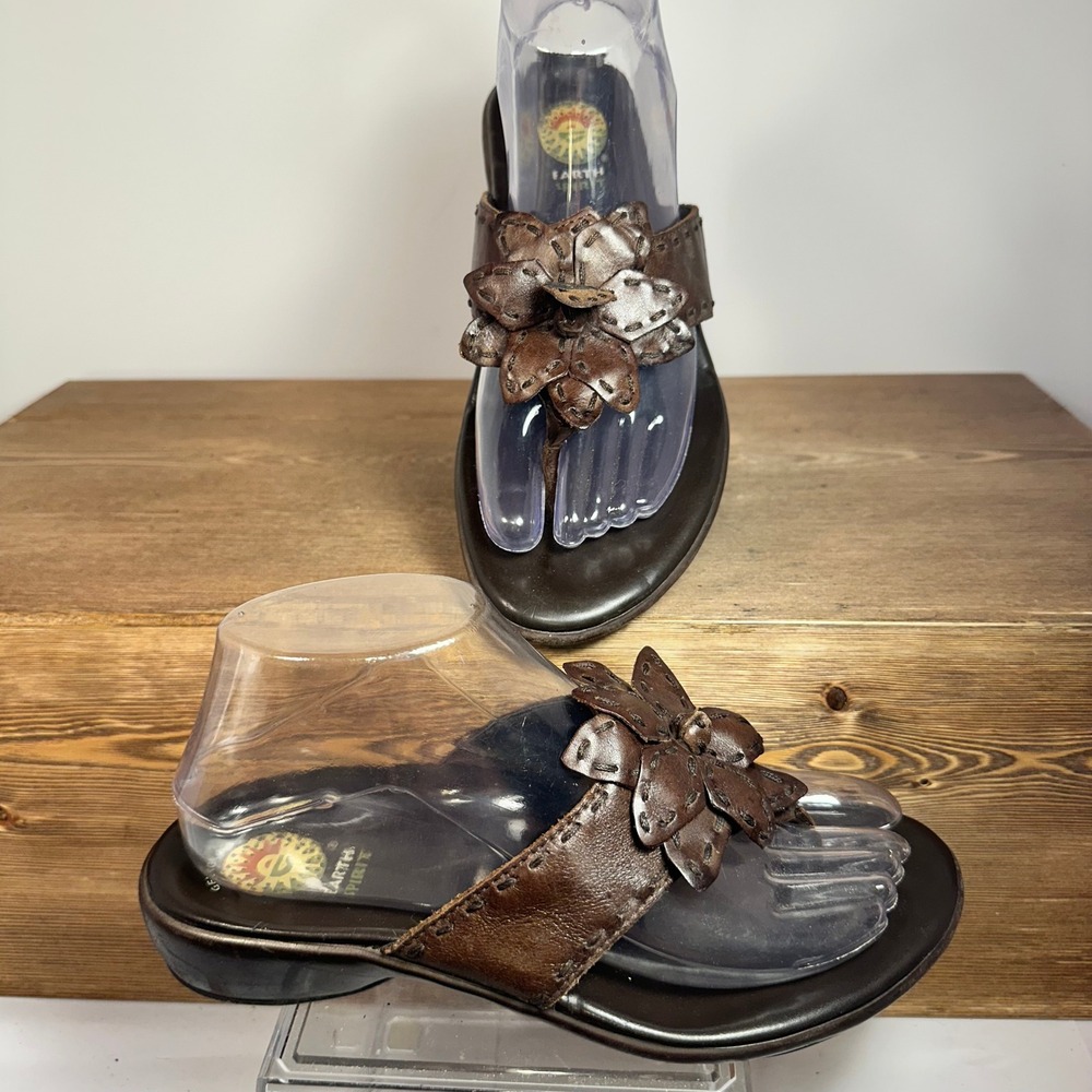 VTG Earth Spirit Comfort Thong Sandal SZ 7 Leather Casual Y2K Artisan Floral